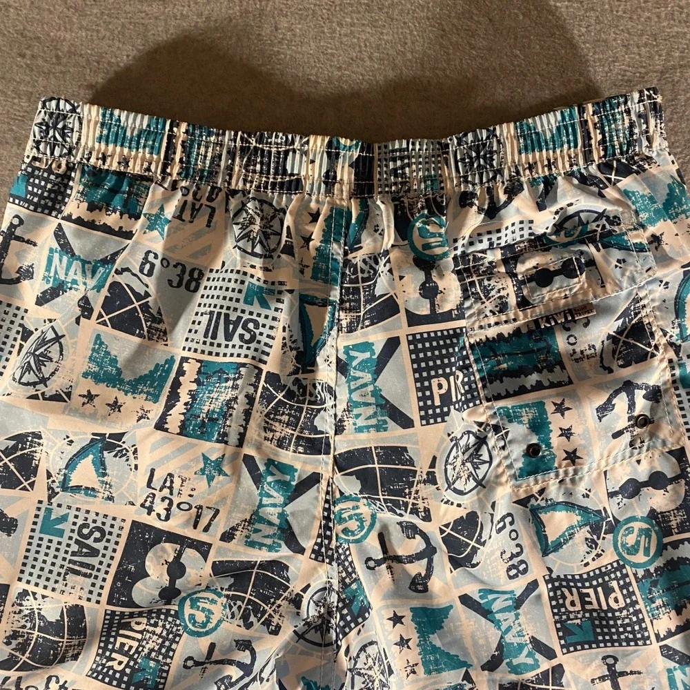 Kiwi Saint Tropez Mens Swim Shorts Blue Nautical Anchor Print Size 34Trunk